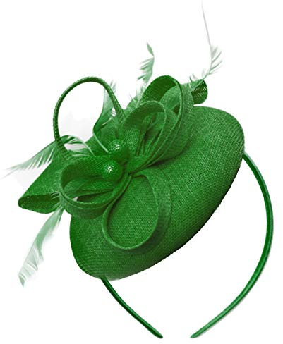 Caprilite Serre-tête bibi en sinamay avec perles rondes pour femme, mariage, courses hippiques, Vert jade, Taille unique