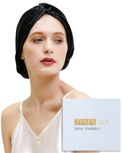 ZIMASILK 22 Momme Seidenhaube zum Schlafen aus Echte 100% Maulbeerseide für Frauen, Schlafhaube Seide für Haare, Seide auf beiden Seiten, Seidenhaube mit Elastikband Bleiben am Kopf (1 Stück,Schwarz)