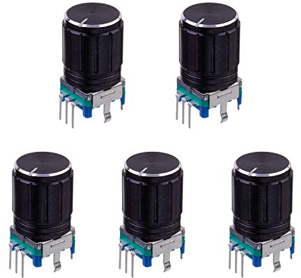 BOJACK EC11 Audio Digital Potentiometer 360-Grad-5-Pin-Drehgeber-Codeschalter-Potentiometer mit Knopfkappe (5 Stück)