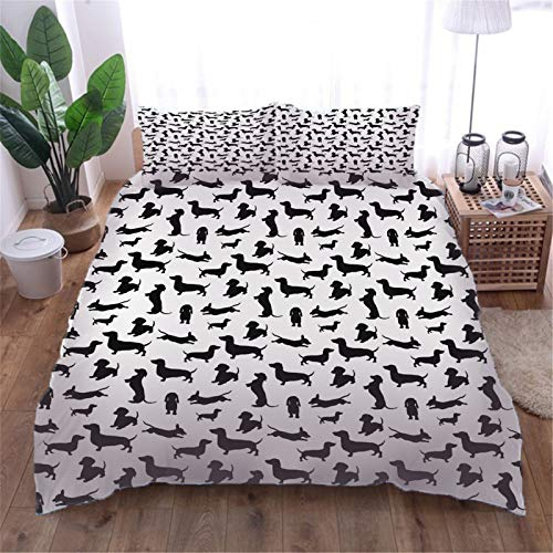 AOUAURO Bettwäsche 135x200 Dackel Bettbezug Set 3D Bedruckte 3-Teiliges Polyester mit Reißverschluss 1 Bettbezug und 2 Kissenbezug 80x80cm 3 Stück Einzelbett