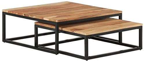 vidaXL Akazienholz Massiv Satztisch 2-TLG. Industriestil Beistelltisch Couchtisch Tisch Sofatisch Kaffeetisch Wohnzimmertisch Teetisch