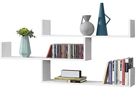 [en.casa] Wandregal Grimstad 119 x 18 x 55 cm Bücherregal Hängeregal mit 3 Ablageflächen bis 14 kg Spanplatte Weiß