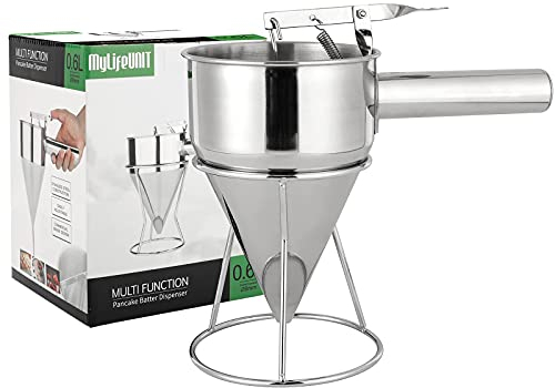 MyLifeUNIT Pancake Batter Dispenser, Stainless Steel Funnel Cake Dispenser with Stand
