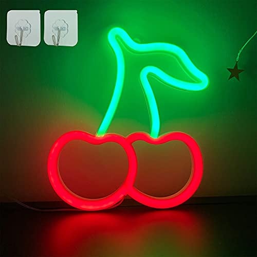 ENUOLI Cherry Neon Sign LED Red Wall Art Decor - USB or Battery Powered for Kids Bedroom, Christmas Party, Wedding, Bar
