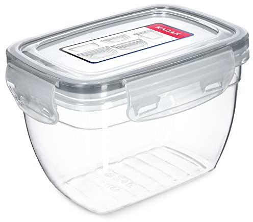 KADAX Frischhaltedose mit Deckel, klick-it, Lebensmittelbehälter aus Kunststoff, geeignet für Kühlschrank, Mikrowelle, Gefrierschrank, Vorratsdose, luftdicht, transparent/grau (0,58L rechteckig)