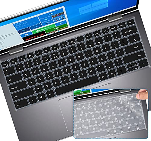 DAMMOMKO (2PCS) Keyboard Cover for New Dell Inspiron 14 5410 5415 5418 14'', 13 5310 13.3'' & 7415 2-in-1 Latitude 3320 3420 Protective Accessories Skin -Black+Clear