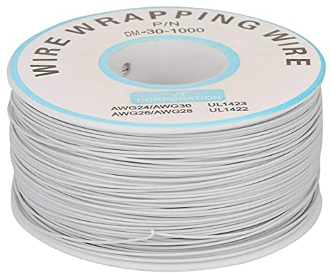 Cavo Elettrico, Filo di Rame Stagnato, Filo di Rame Avvolgimento Singolo Cavo 30AWG Diametro del Nucleo 0,25 mm, 1 Rotolo (Bianco)