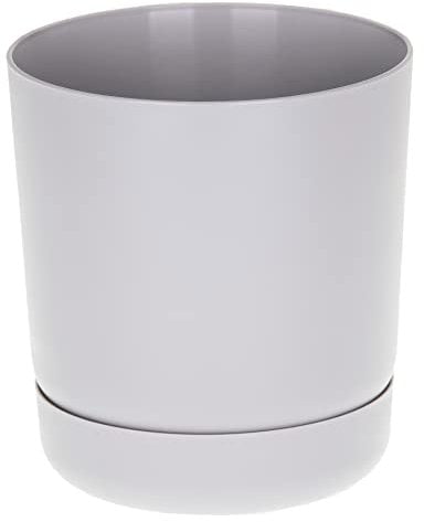 SPARKLE PLANTS Satina Indoor Plant Pots, 5 sizes, 10 colours – Grey Plant Pot with Drainage Holes and Matching Saucer for All Houseplants – Modern Home Decor Round Flowerpot Stand (15 cm, Steel)