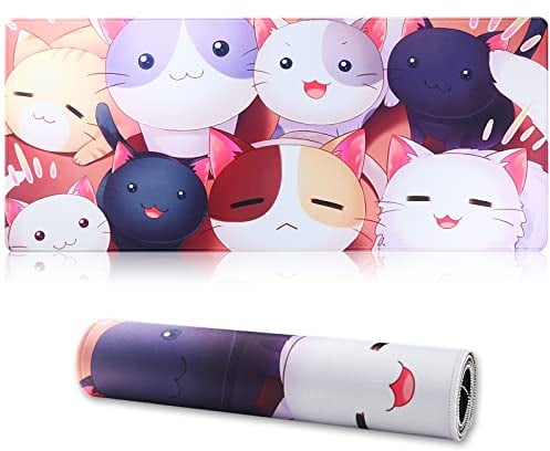 Jahosin Großes Gaming-Mauspad mit genähten Kanten,[70x30cm] Erweitertes Mauspad mit Rutschfester Naturkautschukbasis für Gamer/Desktop/Büro/Home(70x30 Cat)