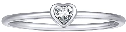 FOCALOOK 925 Sterling Silber Solitär Ring Weißen Herz Zirkonia Versprechen Ring Verlobungsring Trauring Partnerring für Ehefrau Freundin Größe 49 (15.6)
