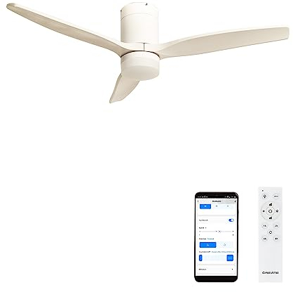 CREATE / WINDCALM PATIO/Deckenventilator Weiß weiße Flügel für den Außenbereich mit Beleuchtung, WLAN und Fernbedienung/Leise, Programmierbar, 6 Geschwindigkeiten, 40W