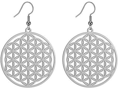 Amaxer Blume des Lebens Samen des Lebens Mandala Heilige Geometrie Schutz Anweisung ausgehöhlt Anhänger Charme Tropfen baumeln Ohrringe (Samen des Lebens)