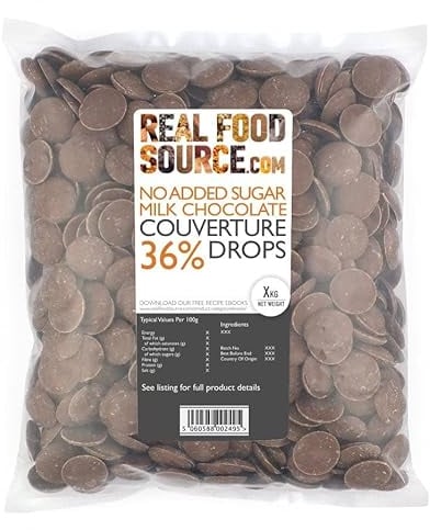 RealFoodSource No Added Sugar 36% Milk Chocolate Couverture Drops 1kg