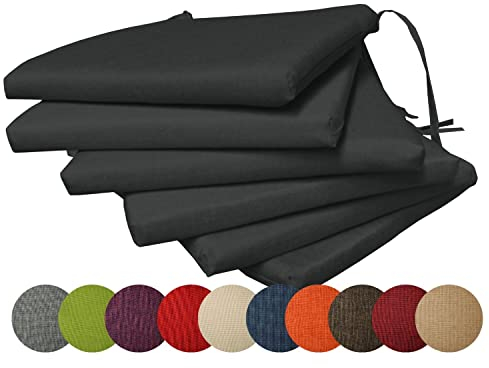 chilly pilley 6X Gartenkissen Stuhlkissen Set Gartenstühle Stuhlauflage Sitzkissen Sitzpolster Auflage Gartensitzkissen Garten Kissen (6er Set, Schwarz)