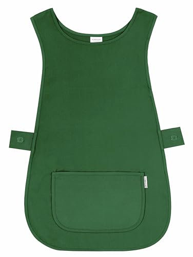 LINEN CLOSET® Delantales de cocina unisex Hygea Tabard para mujer con bolsillos para hombres y mujeres, limpieza de catering, chef, delantal de trabajo, verde, S
