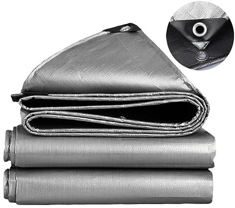 TUMESY Heavy Duty Tarp Tarpaulin Reinforced Eyelets Thick 4mx6m 13ftx19ft (4x6m,150g/m²) PE Tarpaulin Waterproof Silver Sheet Premium Quality Cover Tarp for Outdoor Camping