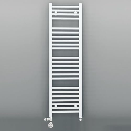 Myhomeware 550mm Wide White Dual Fuel Electric Radiator Bathroom Towel Rail Radiator With Thermostatic and Standard Electric Element UK (550 x 1200 mm (h), MOA Thermostatic Electric Element)