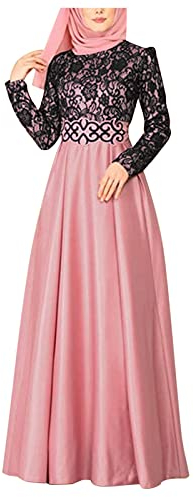 Damenkleid, arabisch, muslimisch, Abaya, Nähte, Jilbab, Spitze, Kaftan, Maxikleid, Übergröße, Sommerkleid, muslimisches Abaya-Kleid, formell, elegant, langes Kleid, rose, L