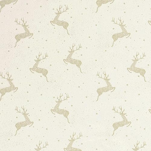 Weihnachtsstoff Dekostoff Baumwollstoff Rentier Golddruck 1x1,45m Oeko-Tex 100 Weihnachten