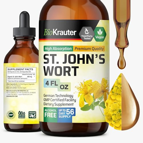 BIO KRAUTER® St Johns Wort for Calm & Mood Support - Vegan St. John's Wort for Relaxation & Emotional Wellness Support - Calm Drops 4 Fl.Oz., 56-Day Supply, Alcohol & Sugar Free Herbal Supplements