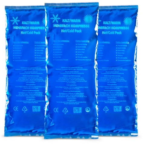 Hygiene100 Premium Kalt Warm Kompresse | Set von 3 Kühlkompresse XXL(12 x 29 cm) Wiederverwendbare Gel-Kühlkissen für Verletzungen, Schmerzlinderung, Insektenstiche, flexible Therapie usw, Blue