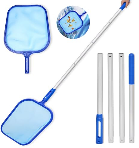 Pool Kescher Netz - 186cm Schwimmbad Blätter Reinigungsnetz Mesh Net Poolreinigung - 4 Abnehmbare Interface Aluminium Pole Reiniger Laubkescher Skimmer für Aquarium/Brunnen/Whirlpool/Teiche - 2025
