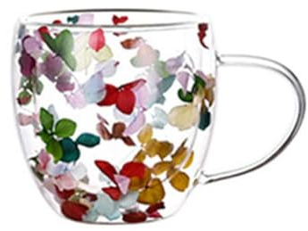 XIAOBAN Tasses à café en verre à double paroi avec fleurs séchées, tasse en verre isotherme résistant à la chaleur avec fleurs séchées, tasses à fleurs séchées pour boissons chaudes, cuisine,