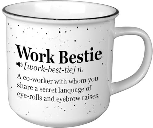 Carson Kaffeetasse mit Aufschrift Work Bestie, Vintage-Stil, 370 ml, Schwarz & Weiß, Dekor, Küchendekoration, Heimdekoration, klassische Tasse, stabiler Griff, für Kollegen, beste Freunde, Tasse