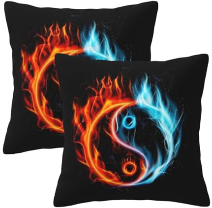 LAMAME Wasser- und Feuer, Tai Chi bedruckter dekorativer Kissenbezug, weich, quadratisch, wiederverwendbar, waschbar
