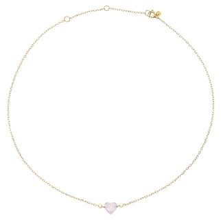 Breil, Collezione Candy, Collana Donna in Acciaio Lucido Effetto Specchio Colore Oro e Giada Rosa a Forma di Cuore, Chiusura Regolabile, Collana con Cuore da 45 Cm
