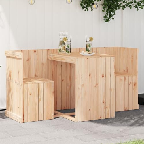 Gaseeto Balkonmöbelsets 2 Personen Balkon möbel Set Holz Balkonmöbel Kleiner Balkon bistrotisch mit 2 stühlen gartenmöbel Set Holz Massivholz Kiefer-Natürliche Kiefer-