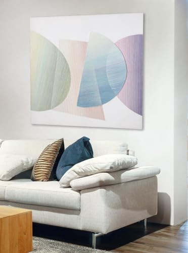 GILDE großes Deko Bild XXL Wandbild Wohnzimmer groß - Leinwandbild geometrische Motive - quadratisches Bild auf Lein Wand 3D Optik - Blau Creme Grün 90 x 90 cm