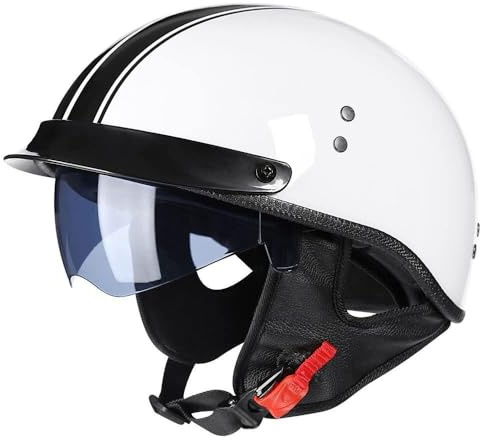 Casque Moto Vintage Casques Jet Homologué ECE Casques Bols avec Visière Casque Mobylette Rétro Demi Casque Moto Vélo Scooter Chopper pour Adultes Homme Et Femme(4,L(59~60CM))