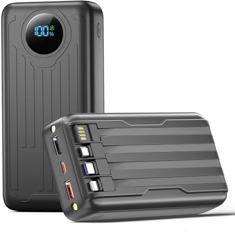 56800mAh 65W Portable Charger Power Bank External Battery Pack, 3 Charging Port With Smart LED Display, flashlight Built in 4 Extra Fast Charging Cable for Phone/Tablet