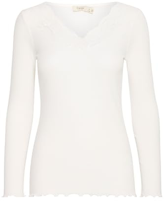 fransa FRHIZAMOND Damen Longsleeve Langarmshirt Basic Shirt mit Spitze V-Ausschnitt Slim fit