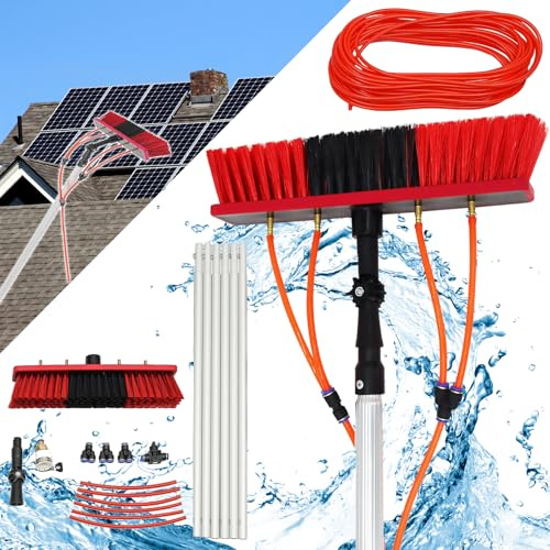 17m Long Window Cleaning Brush, Moubhjd Water Fed Telescopic Window Cleaning Pole, Hose Fed Extendable Extended Extension Cleaner Brush Kit, Solar panel Cleaning Equipment Tool