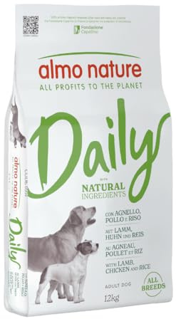 Almo Nature Daily - Crocchette per Cani Adulti - Gusto Agnello, Pollo e Riso - Cibo Secco Completo e Bilanciato - Sacco da 12 kg