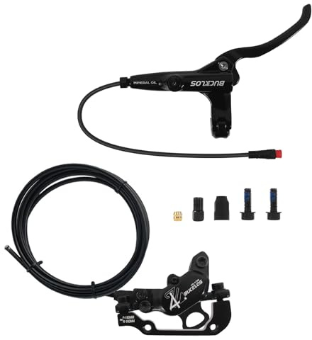 BUCKLOS EBike 2-PIN 4 Pistons Electric Power Off MTB Hydraulic Disc Brake | Pre-bled, left front 1150mm right rear 1950mm, aluminum calipers & levers with adapters, for mountain bike,e-scooter(HD-E735)