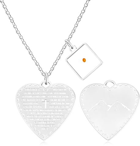 Tobestu Weiß Farbig Quadrat Senfkorn Charme Halsketten für Frauen - Inspirierende Kreuz Schrift Herz Anhänger Halskette YA5085