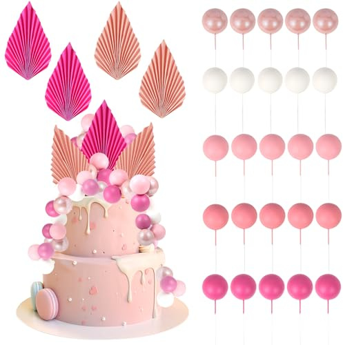 29 Pcs Pink Cake Decorations - Foam Ball Cake Toppers, Cake Toppers for Women, Pink Cake Balls for Baby Shower Wedding Anniversary Birthday Party Supplies Decorations
