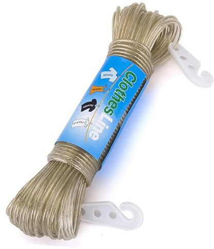 Cuerda de lavado con núcleo de acero, líneas de lavandería resistentes con 2 tensores, cuerda de ropa gruesa y resistente cubierta de PVC para interiores, exteriores, jardín, 20 m x 2 mm