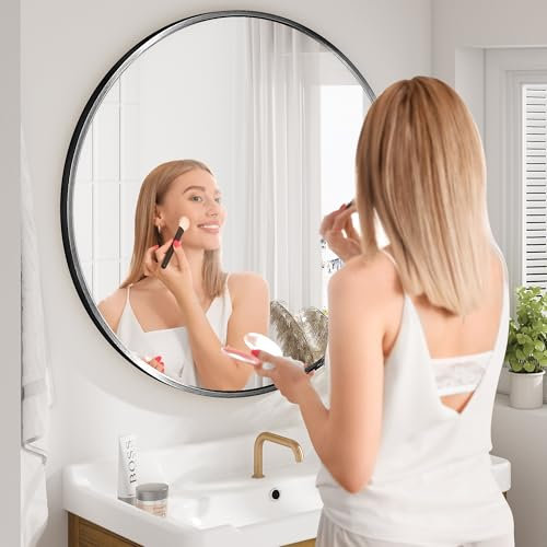 SDXYSTCE Spiegel Rund,Wandspiegel,80 cm Badezimmerspiegel mit Rahmen AusAluminiumlegierung für Bad,Wohnzimmer, Schlafzimmer,Flur,Schwarz