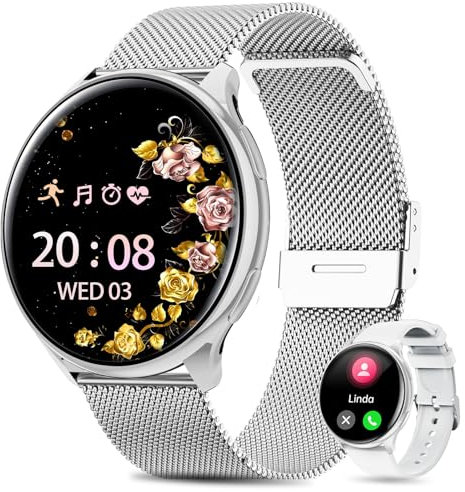 2025 Smartwatch Damen mit ET/HRV/SIRI - 1.39 TFT Touch Screen Armbanduhr mit Telefonfunktion,SpO2, Schlafüberwachung, Menstruationszyklus, IP68 Wasserdicht, Fitness Tracker für iOS & Android (Silber)