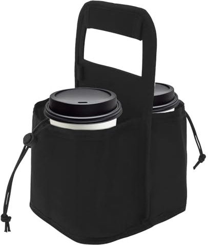 2 Cup Drink Carrier with Handle, Insulated Coffee Cup Holder Drawstring Design Water Cup Tote Bag, Reusable Coffee Cup Carrier Foldable Cup Holder Beverage Cup Holder for 12-40oz Hot or Cold Drinks