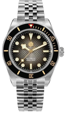 San Martin Armbanduhr SN0128-G3 Luxus-Taucheruhr für Herren, 40 mm, Waffelzifferblatt, NH35, automatisch, mechanisch, Edelstahl, wasserdicht, 200 m, Farbverlauf grau, Klassisch