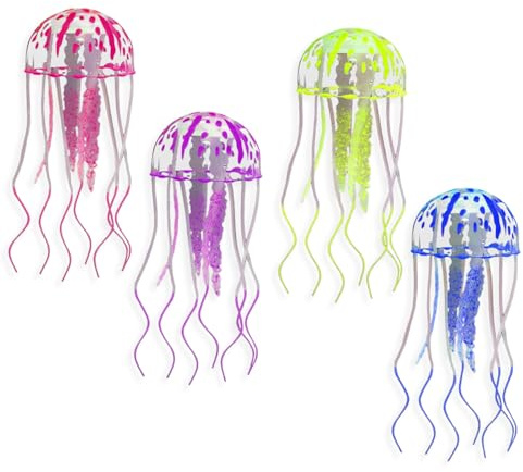 Axvxby 4 Pcs Glowing Jellyfish Ornament Fish Tank Decorations Luminous Aquarium Decor Colorful Jellyfish with Luminous Effect for Various Aquariums