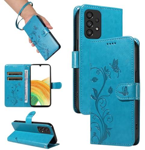 HUANGTAOLI Flip Case for Samsung Galaxy A53 5G, Kickstand and 2 Card Slots, 360 Degree Protection Shockproof PU Leather Phone Case, Foldable and Scratch Resistant, Blue