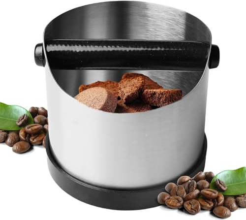 Abklopfbehälter Für Siebträger, Abschlagbehälter Für Siebträger, 700ML Edelstahl Kaffee Knock Box, Kaffee Abklopfbehälter Edelstahl,Kaffeesatz Abschlagbehälter Für Siebträger Espressomaschine(Silber)