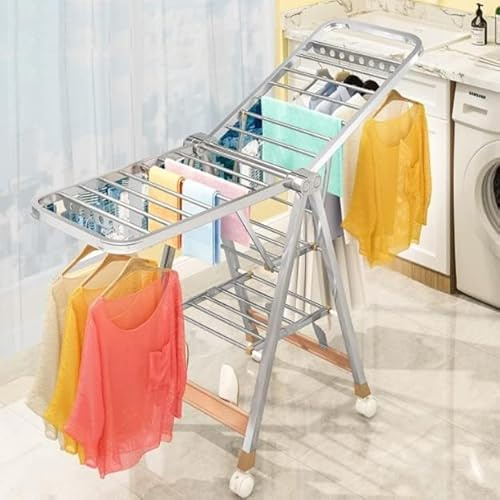Étendoir à linge rétractable en forme d'aile pour intérieur et extérieur avec ventilation à 360°