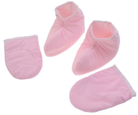 NOLITOY 2paia Guanti in Paraffina per Mani e Piedi Guanti in Spugna per Bagno di Cera Copertura Isolante Chiusura Scatto per Terapia Termica Spa Rosa